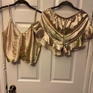 Silk-Feel Floral Satin Cami & Shorts Set - Champagne